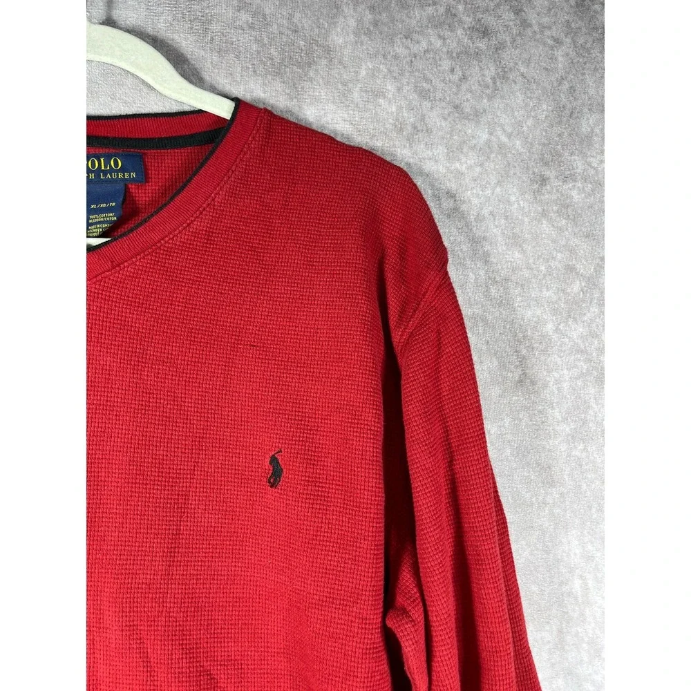 Polo Ralph Lauren Shirt Mens Size XL‎ Red Waffle Knit Long Sleeve Thermal V-Neck